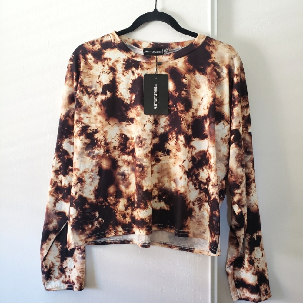 Nwt, PrettyLittleThing, Plus, Cream, Tie Dye, Round Neck Top. Size 18. - Picture 1 of 7